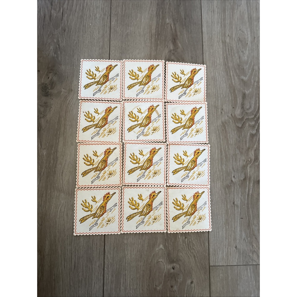 12 Vintage Road Runner Bird‎ MCM Retro Paper Drink Coasters Southwest decor
